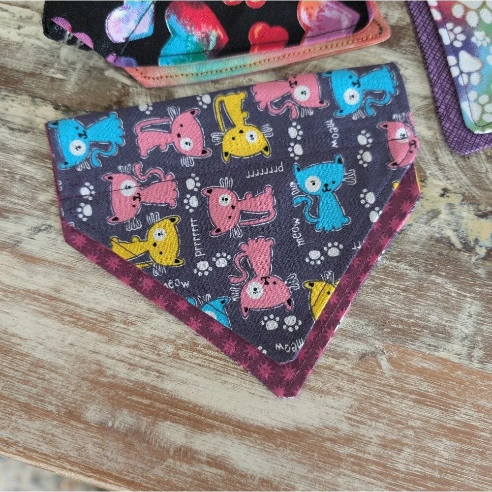 Hand Crafted Dog/Cat Bandanas, Over The Collar Set of 3 Size XS